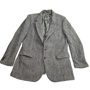 Harris Tweed Coat Blazer Mens Gray Herringbone Wool Sport Coat Dark Academia